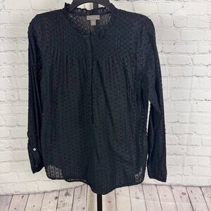 Point Sur Black Swiss Dot Long Sleeve Button Down Blouse Size 4